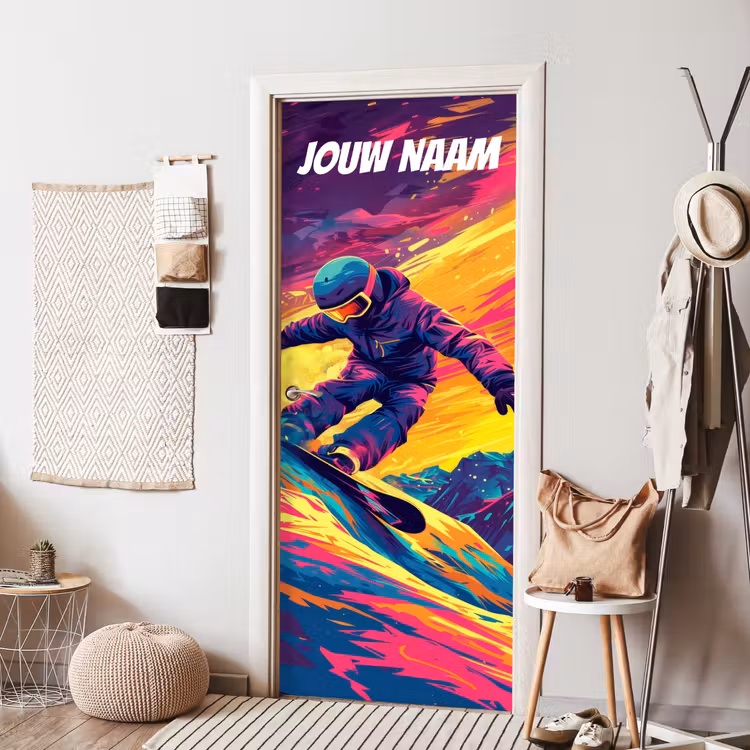Deursticker met naam - Abstract - Snowboarder - Neonkleuren — 8