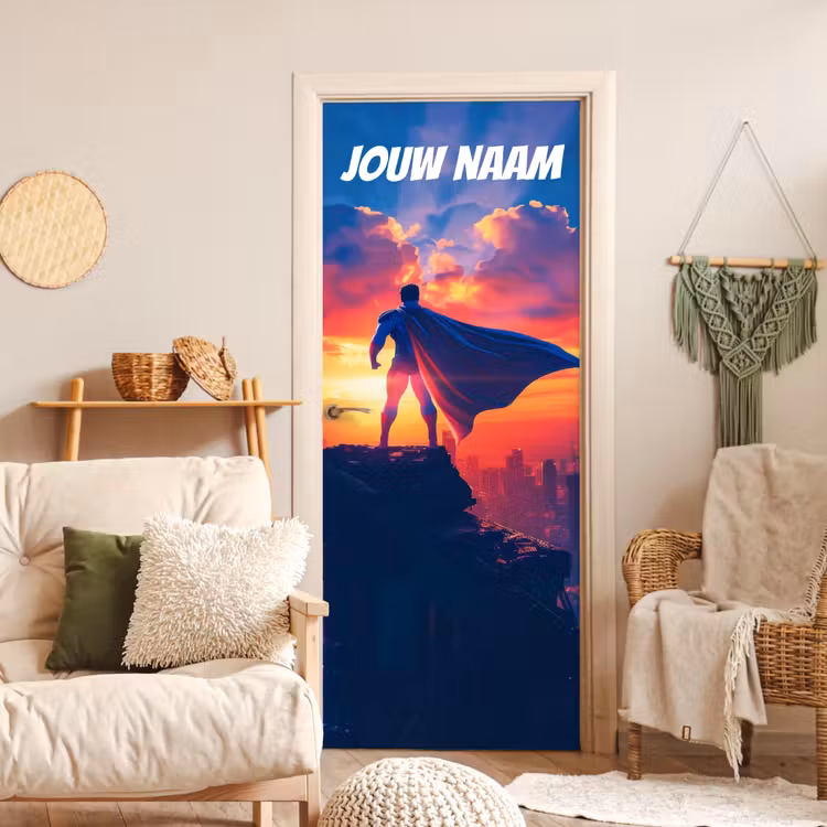Deursticker met naam - Superheld - Cape - Zonsondergang — 4