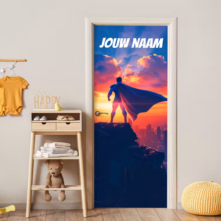 Deursticker met naam - Superheld - Cape - Zonsondergang — 6