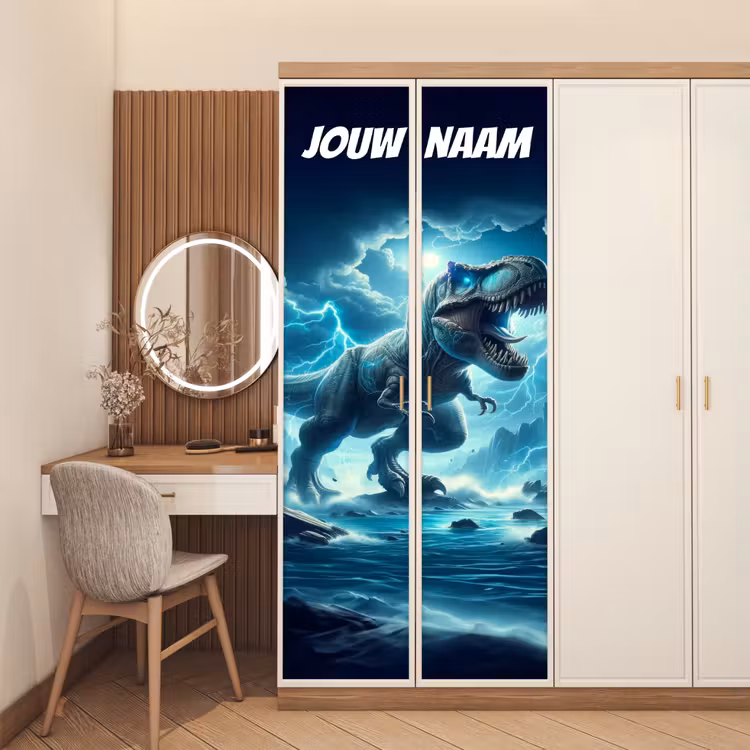 Deursticker met naam - T-rex - Bliksem - Blauw — 5