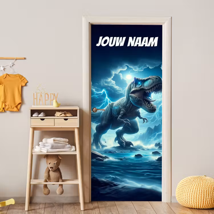 Deursticker met naam - T-rex - Bliksem - Blauw — 6