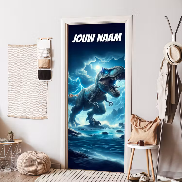 Deursticker met naam - T-rex - Bliksem - Blauw — 8