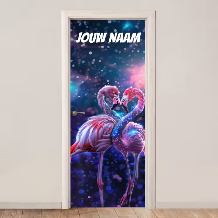 Deursticker met naam - Flamingo - Dromerig - Neon — 1