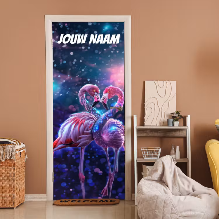 Deursticker met naam - Flamingo - Dromerig - Neon — 2