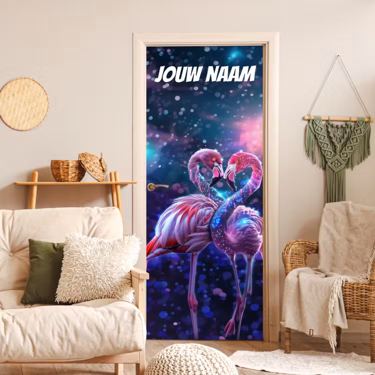 Deursticker met naam - Flamingo - Dromerig - Neon — 4