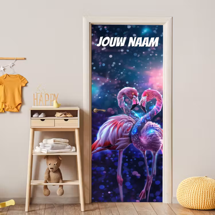 Deursticker met naam - Flamingo - Dromerig - Neon — 6