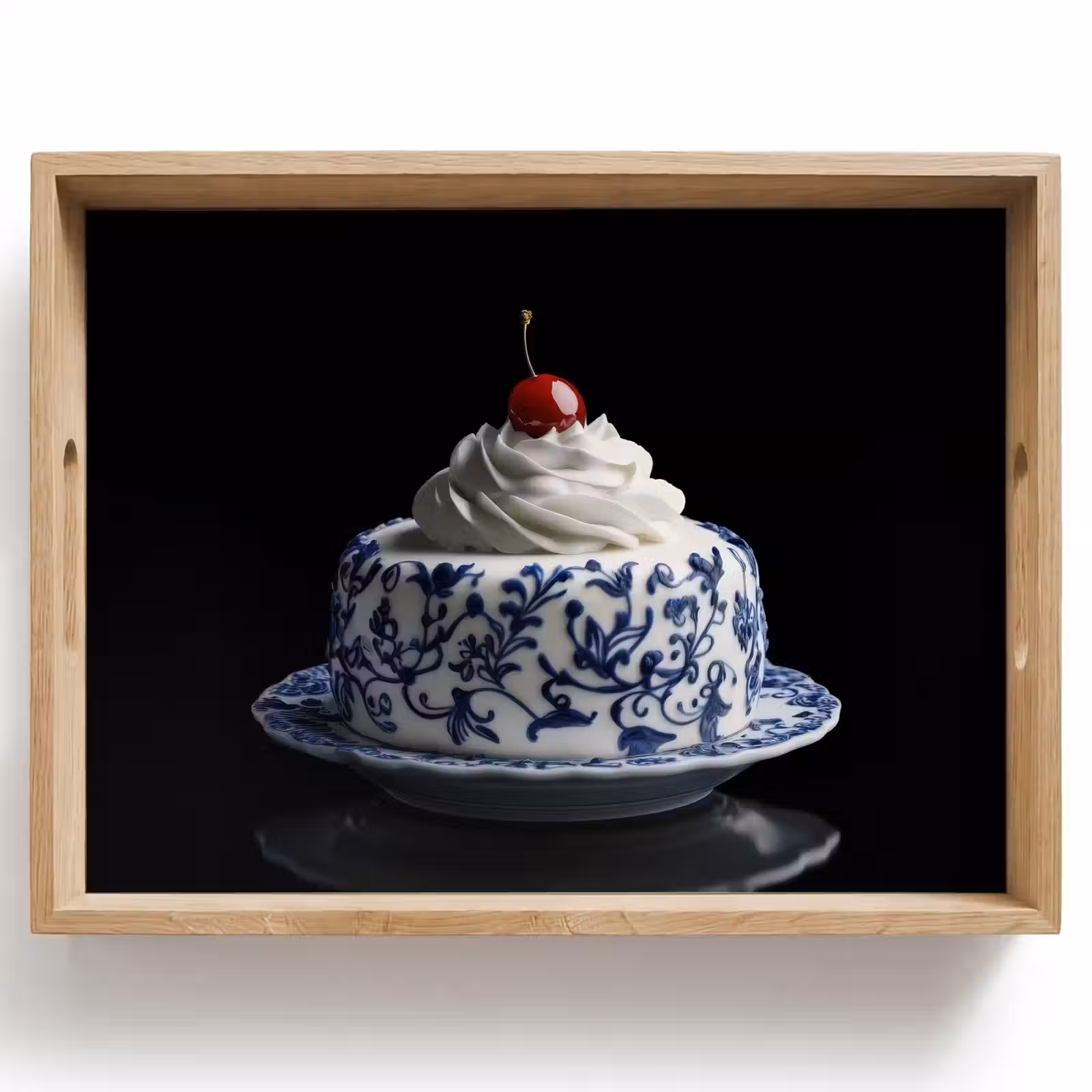 Dienblad - Taart - Slagroom - Kers - Bord - Delfts blauw — 1