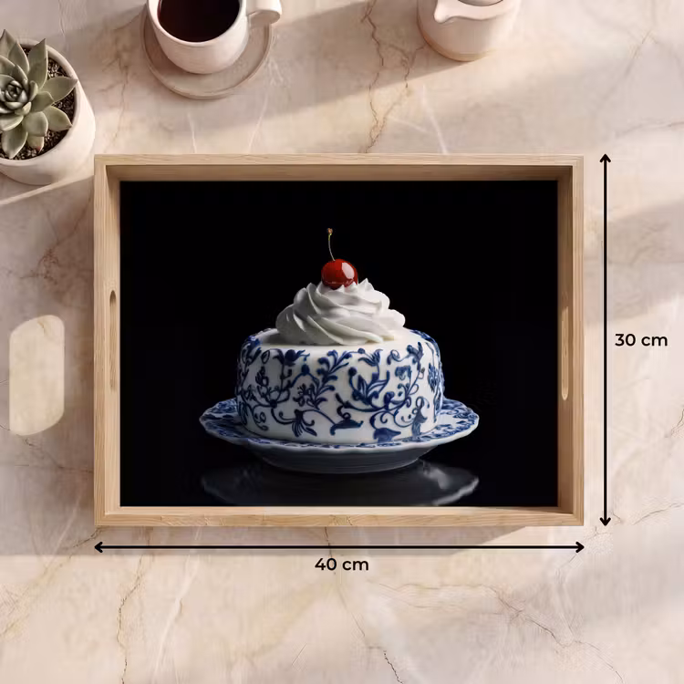 Dienblad - Taart - Slagroom - Kers - Bord - Delfts blauw — 9