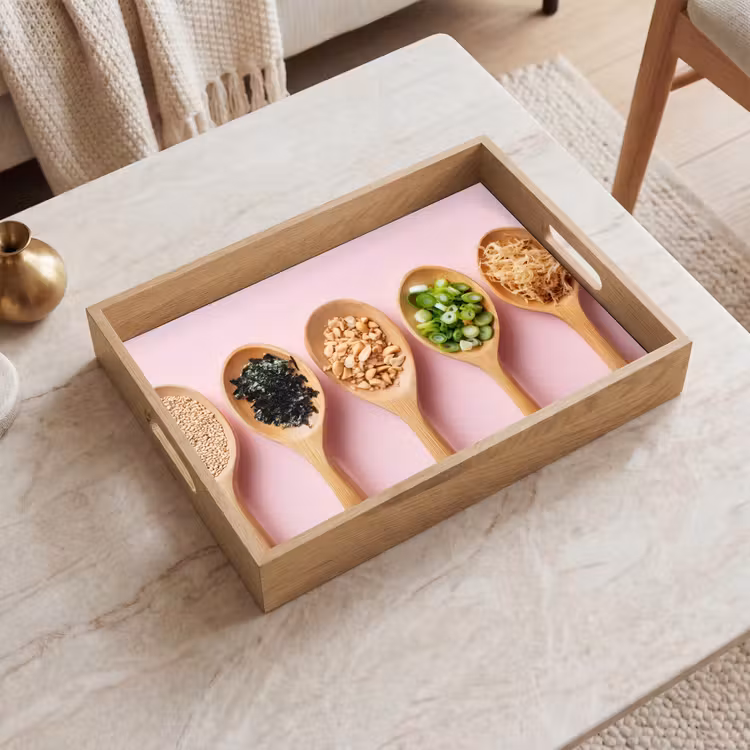 Dienblad - Ingrediënten - Lepels - Hout - Roze — 2
