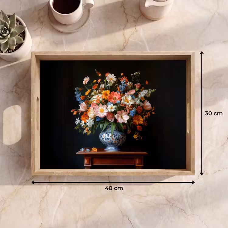 Dienblad - Boeket - Roze - Bloemen - Vaas — 9