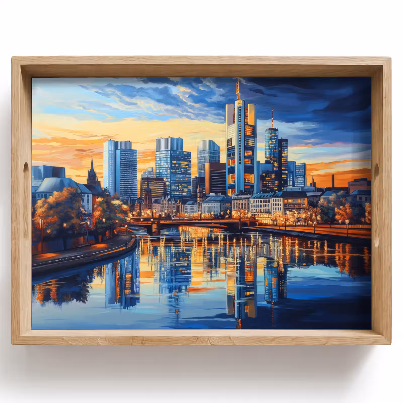 Dienblad - Zonsondergang Frankfurt - Stad - Skyline - Water — 1