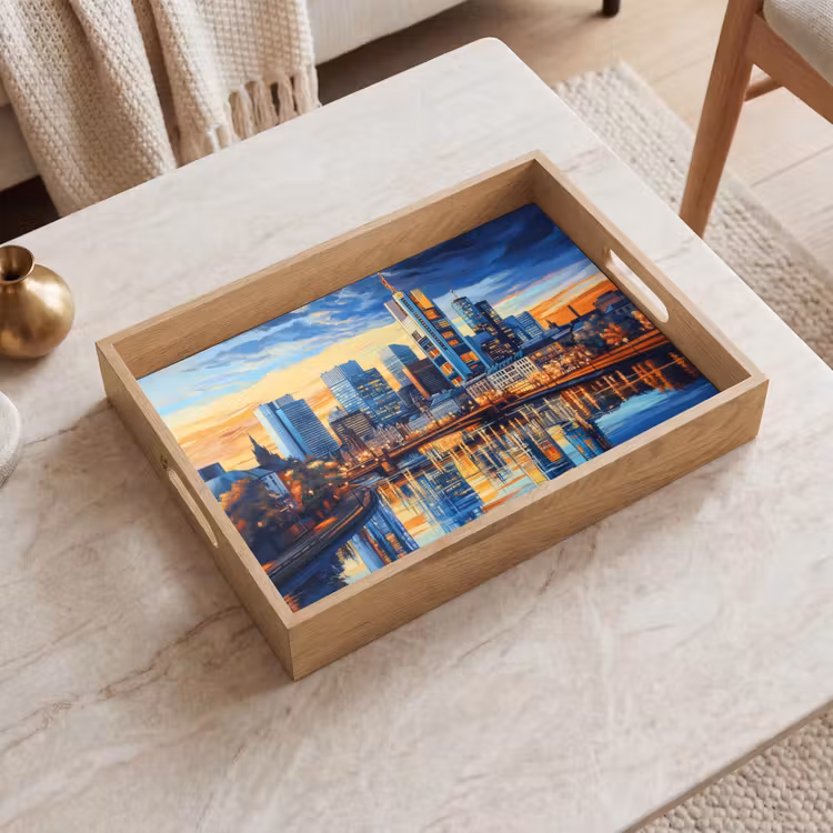 Dienblad - Zonsondergang Frankfurt - Stad - Skyline - Water — 2