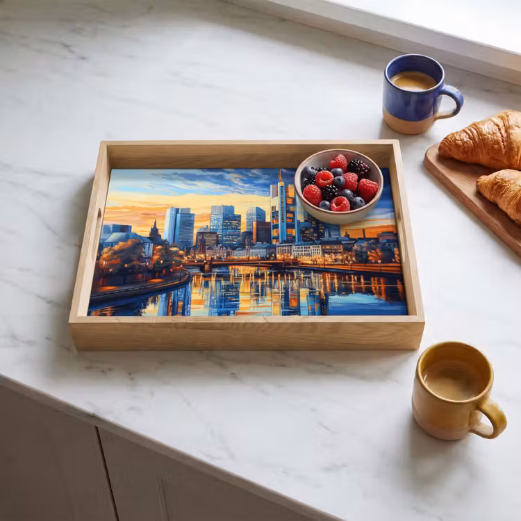 Dienblad - Zonsondergang Frankfurt - Stad - Skyline - Water — 4