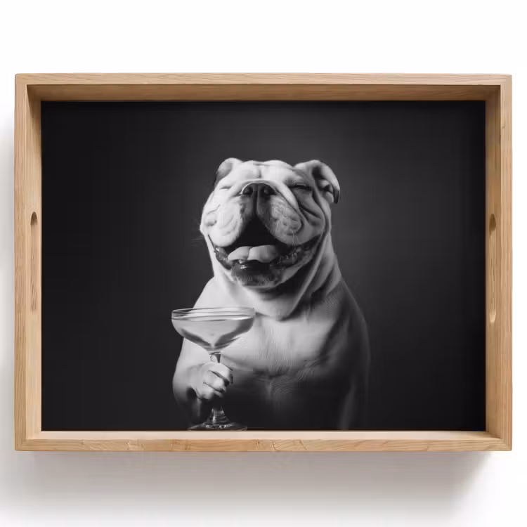 Dienblad - Buldog - Hond - Glas