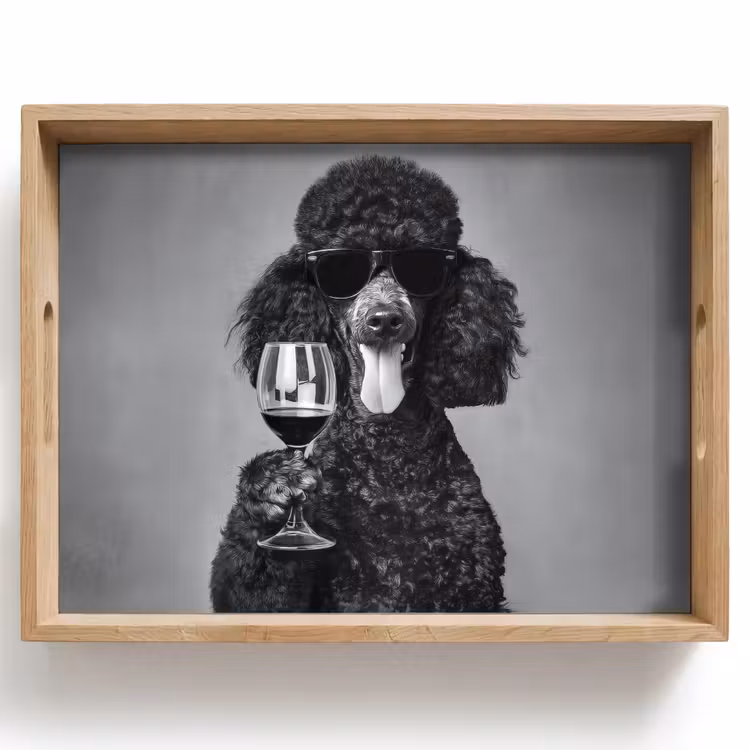 Dienblad - Hond - Krullen - Zonnebril - Wijn