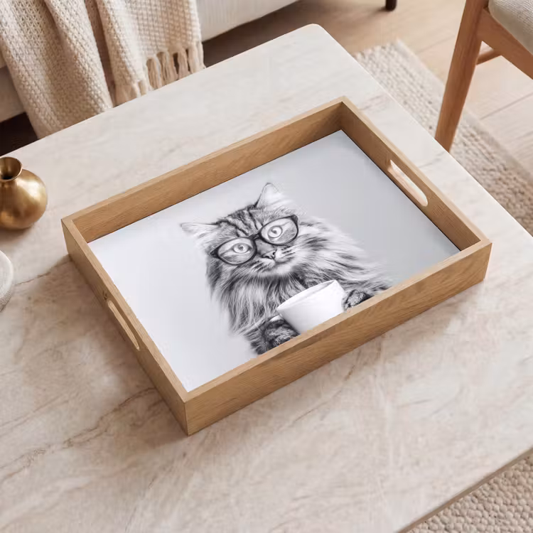 Dienblad - Kat - Bril - Mok - Pluizig — 2