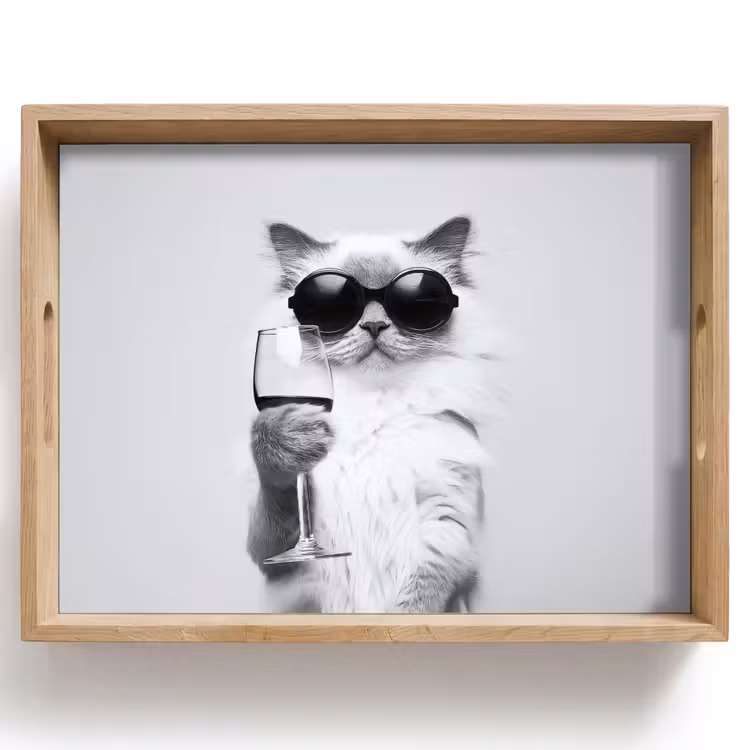 Dienblad - Kat - Zonnebril - Wijnglas - Langharig
