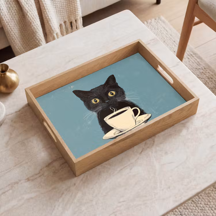 Dienblad - Kat - Zwart - Koffie - Minimalistisch — 2