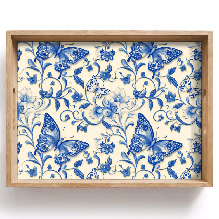 Dienblad - Vlinders - Bloemen - Blauw - Botanisch — 1