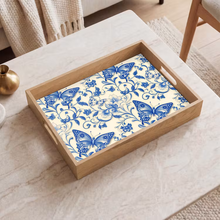 Dienblad - Vlinders - Bloemen - Blauw - Botanisch — 2
