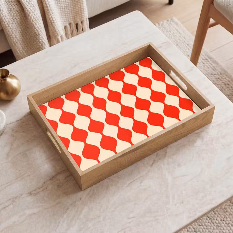 Dienblad - Golvend patroon - Retro - Rood - Beige — 2