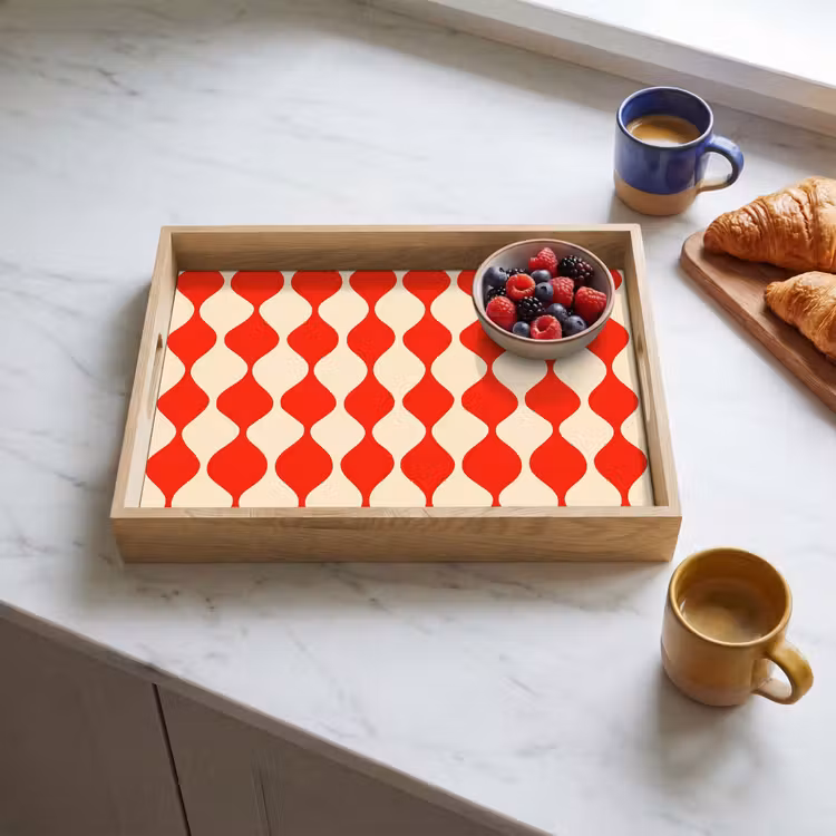 Dienblad - Golvend patroon - Retro - Rood - Beige — 4