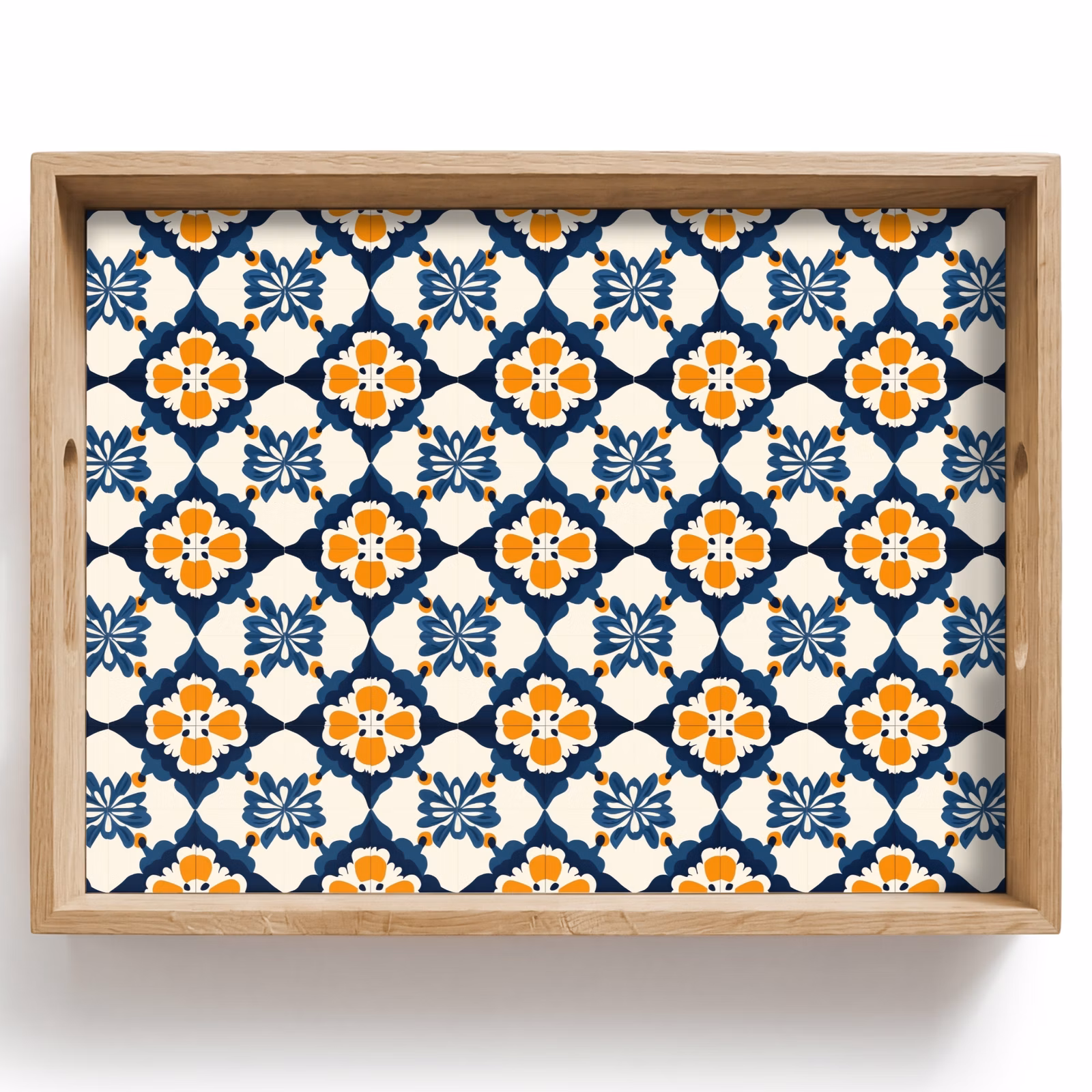 Dienblad - Bloemen Tegelpatroon Blauw Oranje — 1