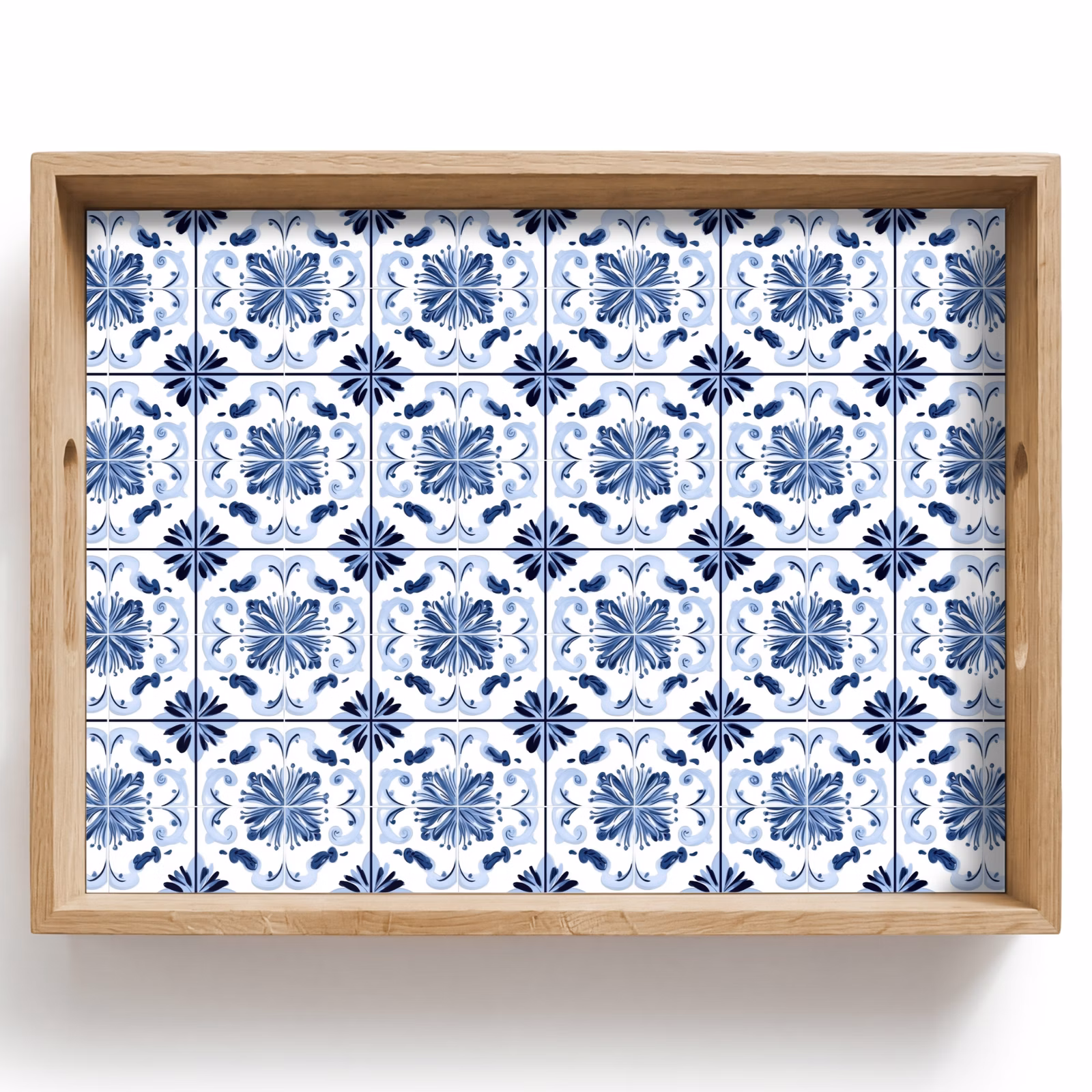Dienblad - Blauw Witte Tegels Bloemmotief — 1