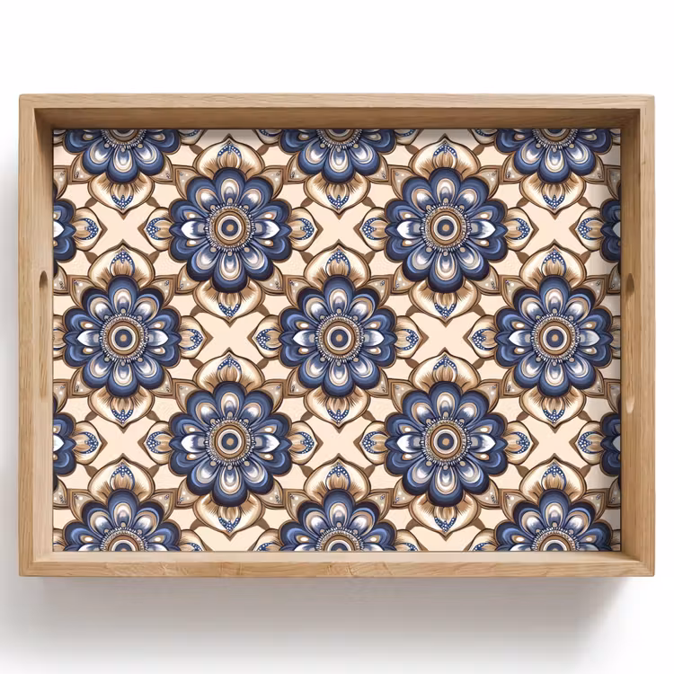 Dienblad - Mandala Bloemen Blauw Beige
