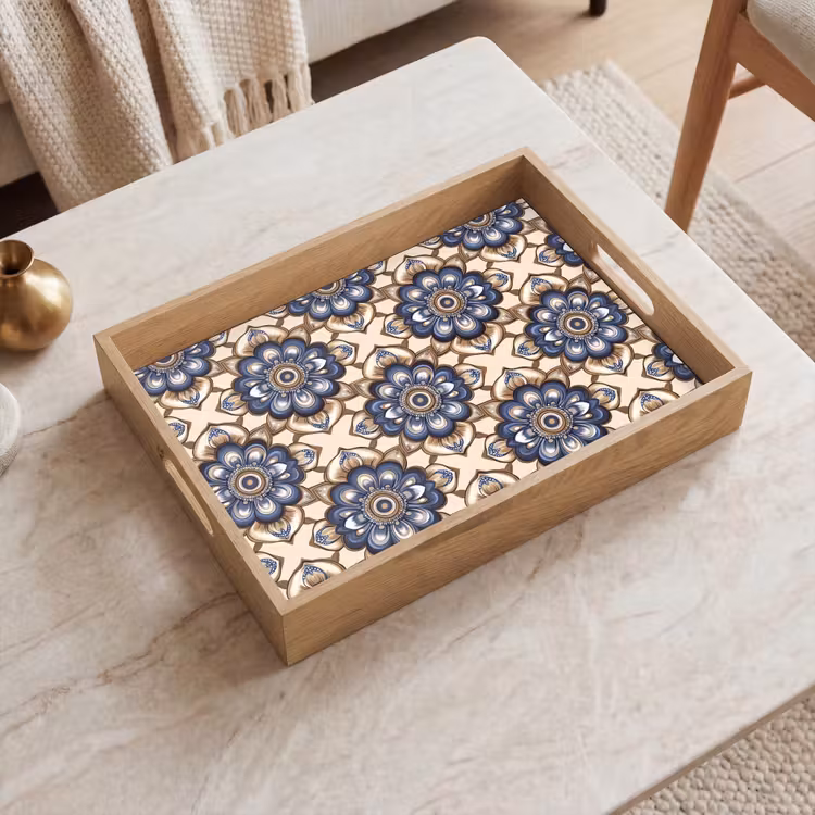 Dienblad - Mandala Bloemen Blauw Beige — 2