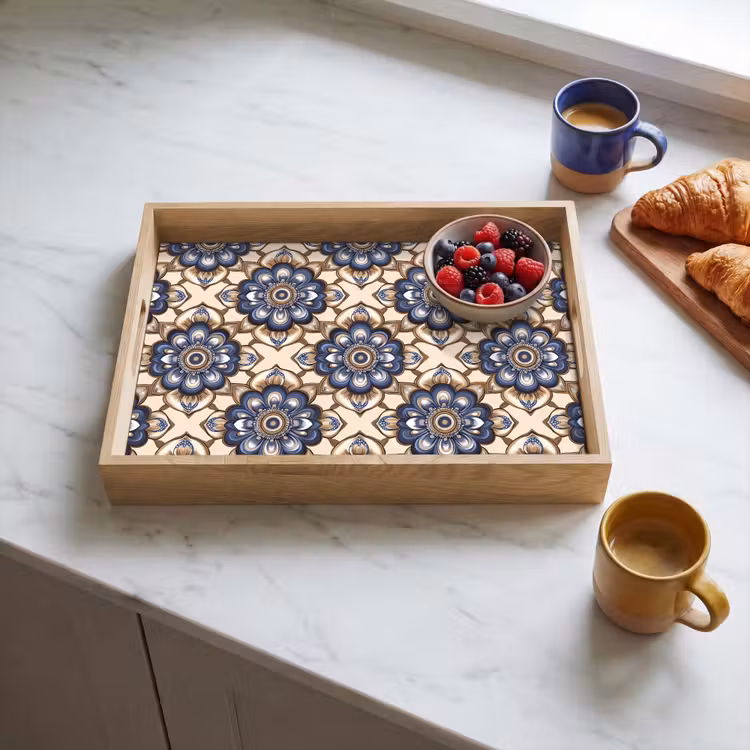 Dienblad - Mandala Bloemen Blauw Beige — 4