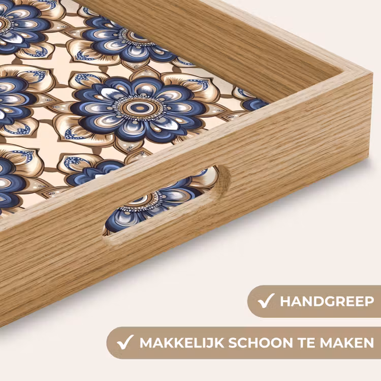Dienblad - Mandala Bloemen Blauw Beige — 5