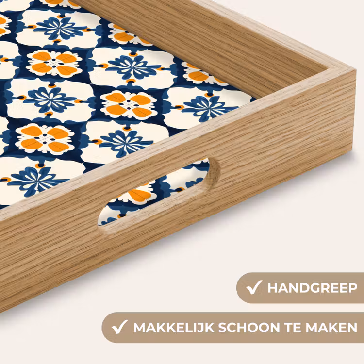Dienblad - Bloemen Tegelpatroon Blauw Oranje — 5