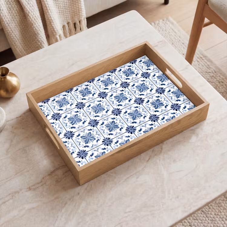 Dienblad - Blauw Witte Tegels Bloemmotief — 2