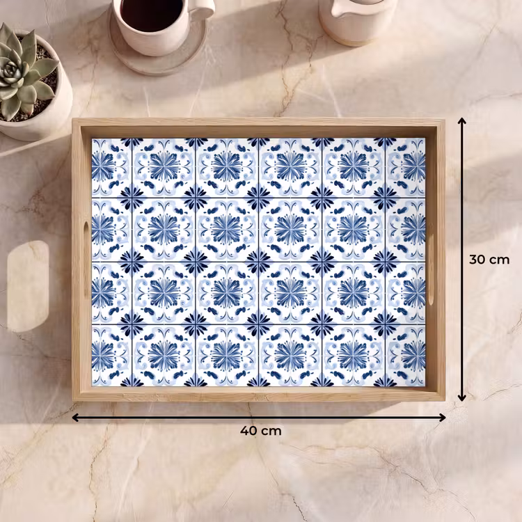Dienblad - Blauw Witte Tegels Bloemmotief — 9