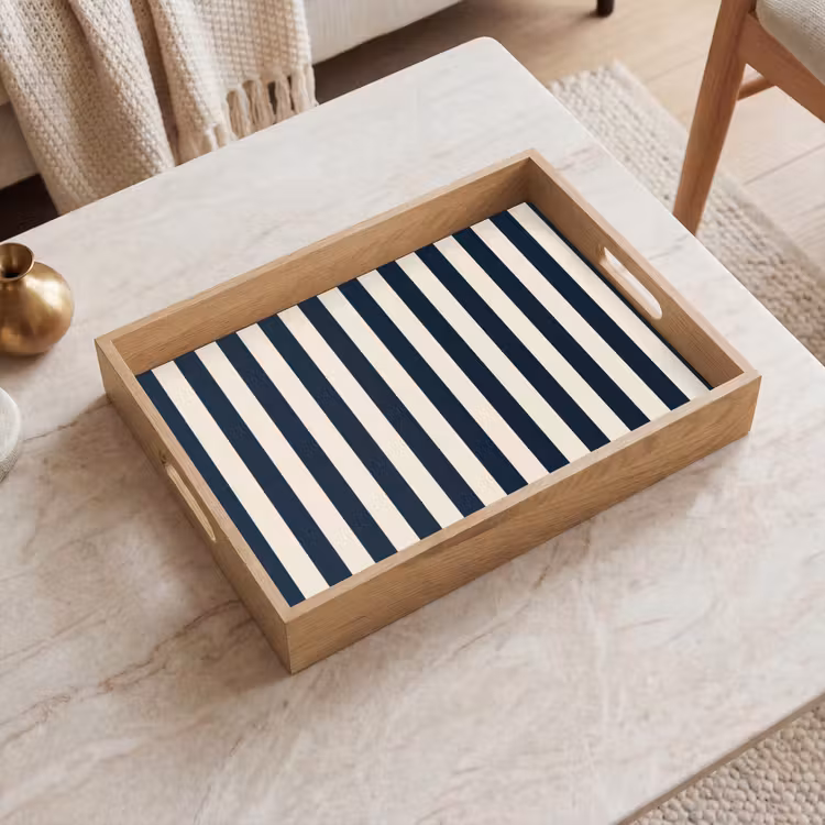 Dienblad - Verticale strepen - Blauw - Crème — 2