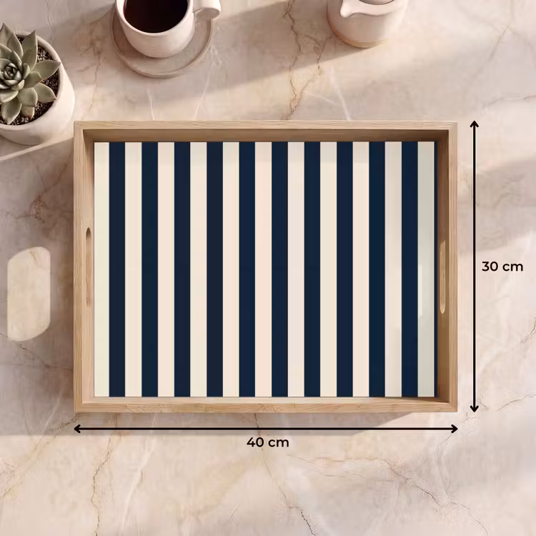 Dienblad - Verticale strepen - Blauw - Crème — 9