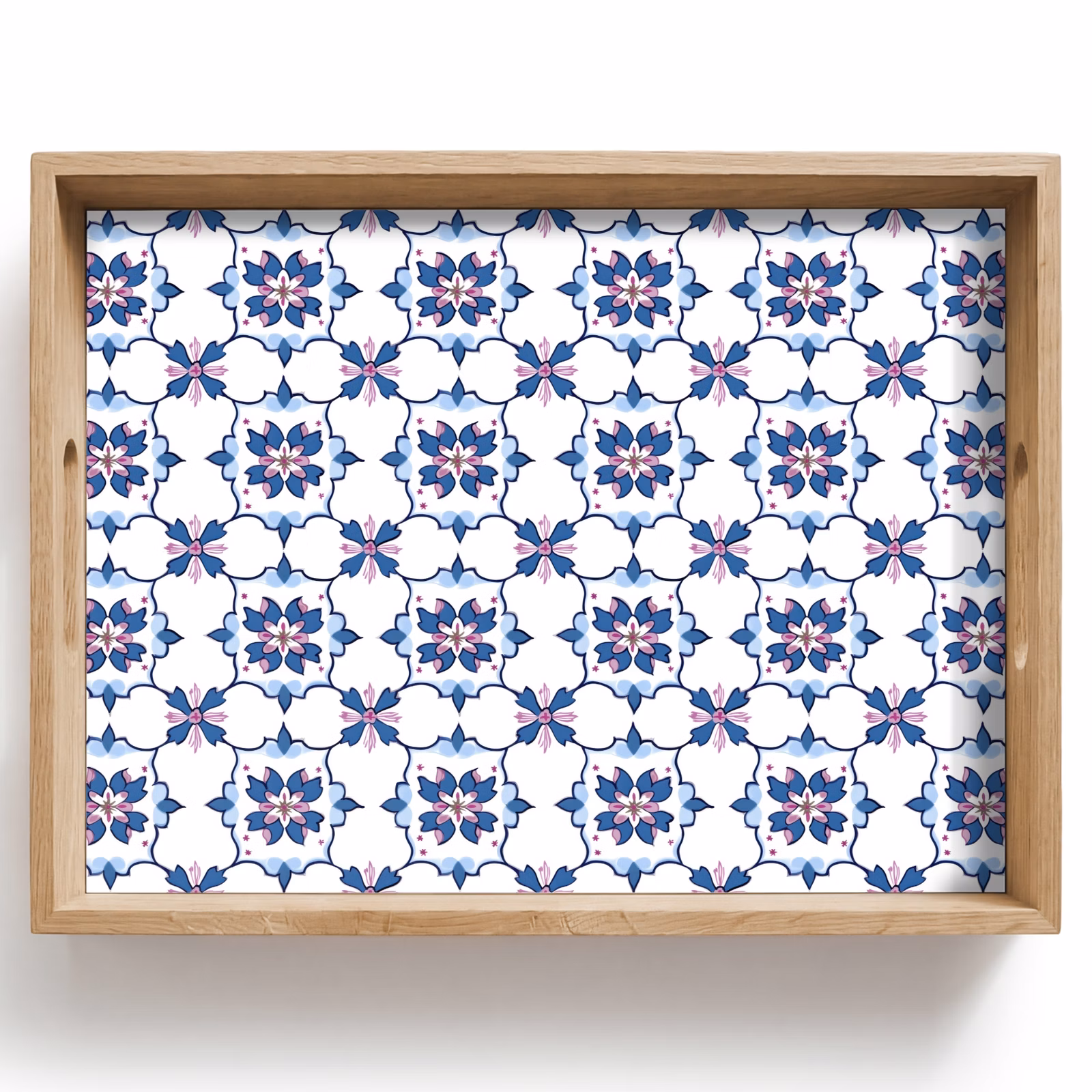 Dienblad - Bloemen Tegels Blauw Roze — 1