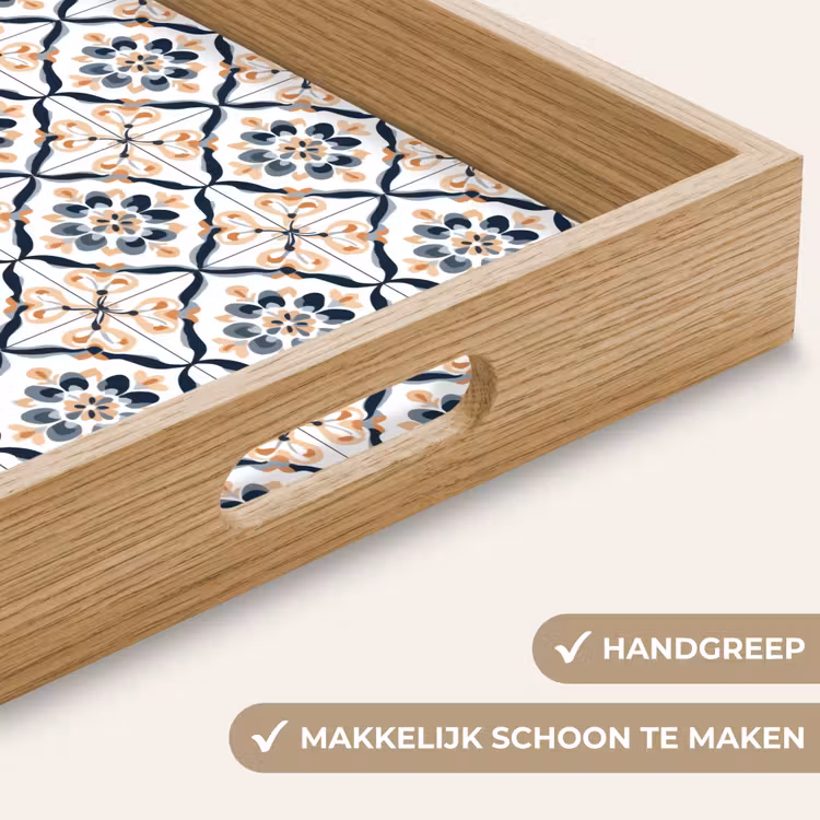 Dienblad - Bloemen Tegelpatroon Donkerblauw Zalmroze — 5