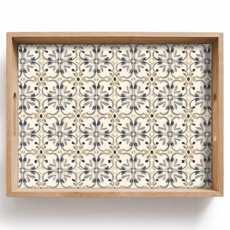 Dienblad - Bloemen Tegels Patroon Grijs