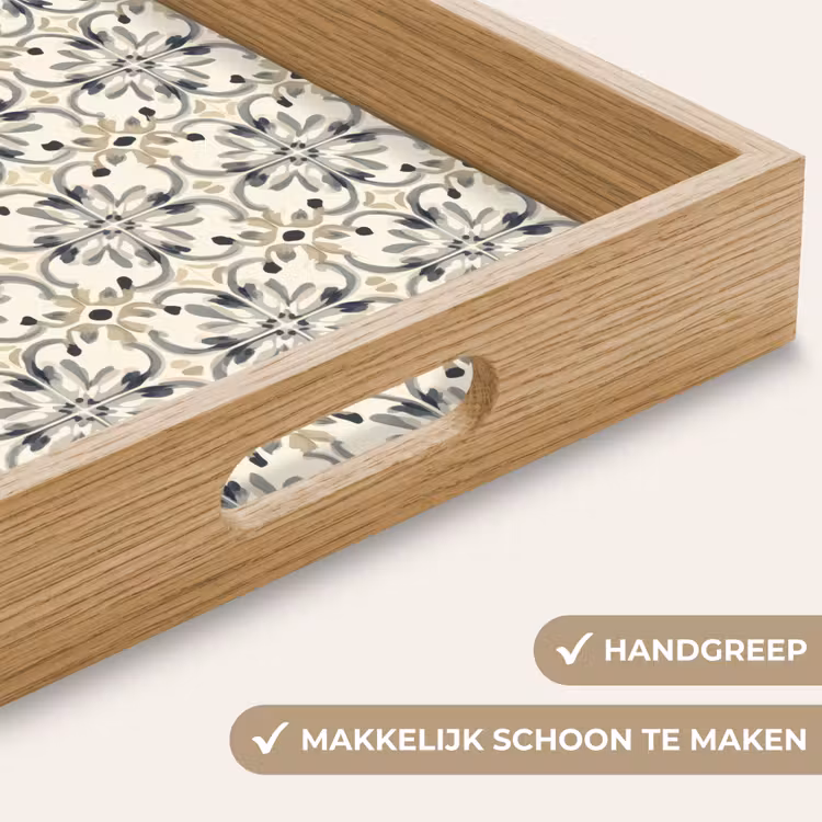 Dienblad - Bloemen Tegels Patroon Grijs — 5