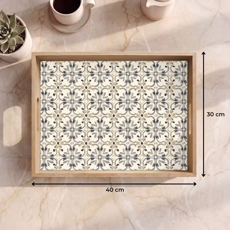Dienblad - Bloemen Tegels Patroon Grijs — 9