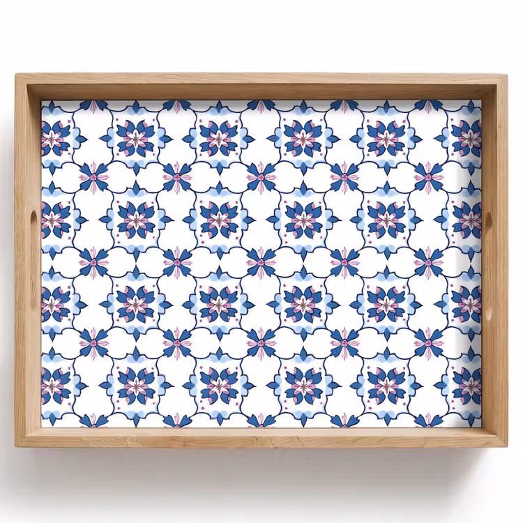 Dienblad - Bloemen Tegels Blauw Roze