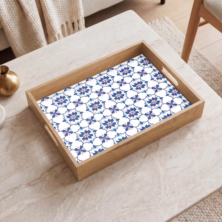 Dienblad - Bloemen Tegels Blauw Roze — 2