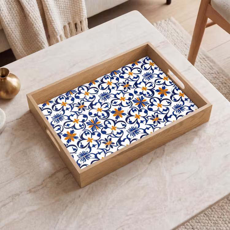 Dienblad - Portugese Tegels Bloemen Blauw — 2