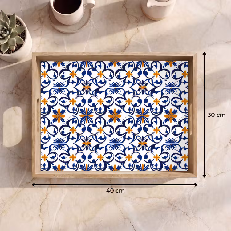 Dienblad - Portugese Tegels Bloemen Blauw — 9