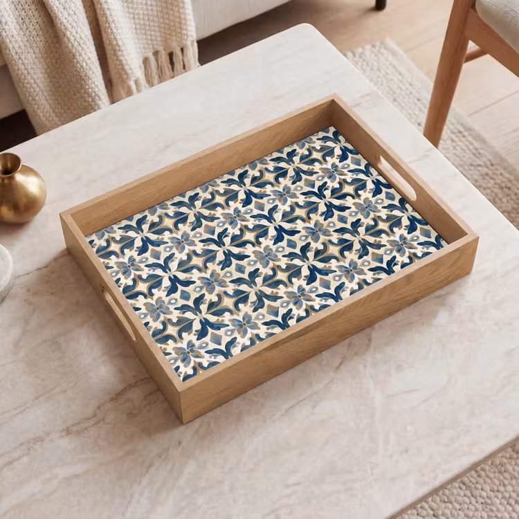 Dienblad - Blauw Tegelpatroon Aquarel — 2