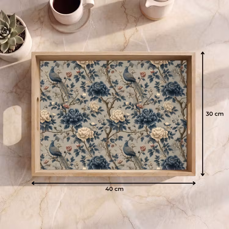 Dienblad - Pauw - Bloemen - Blauw — 9