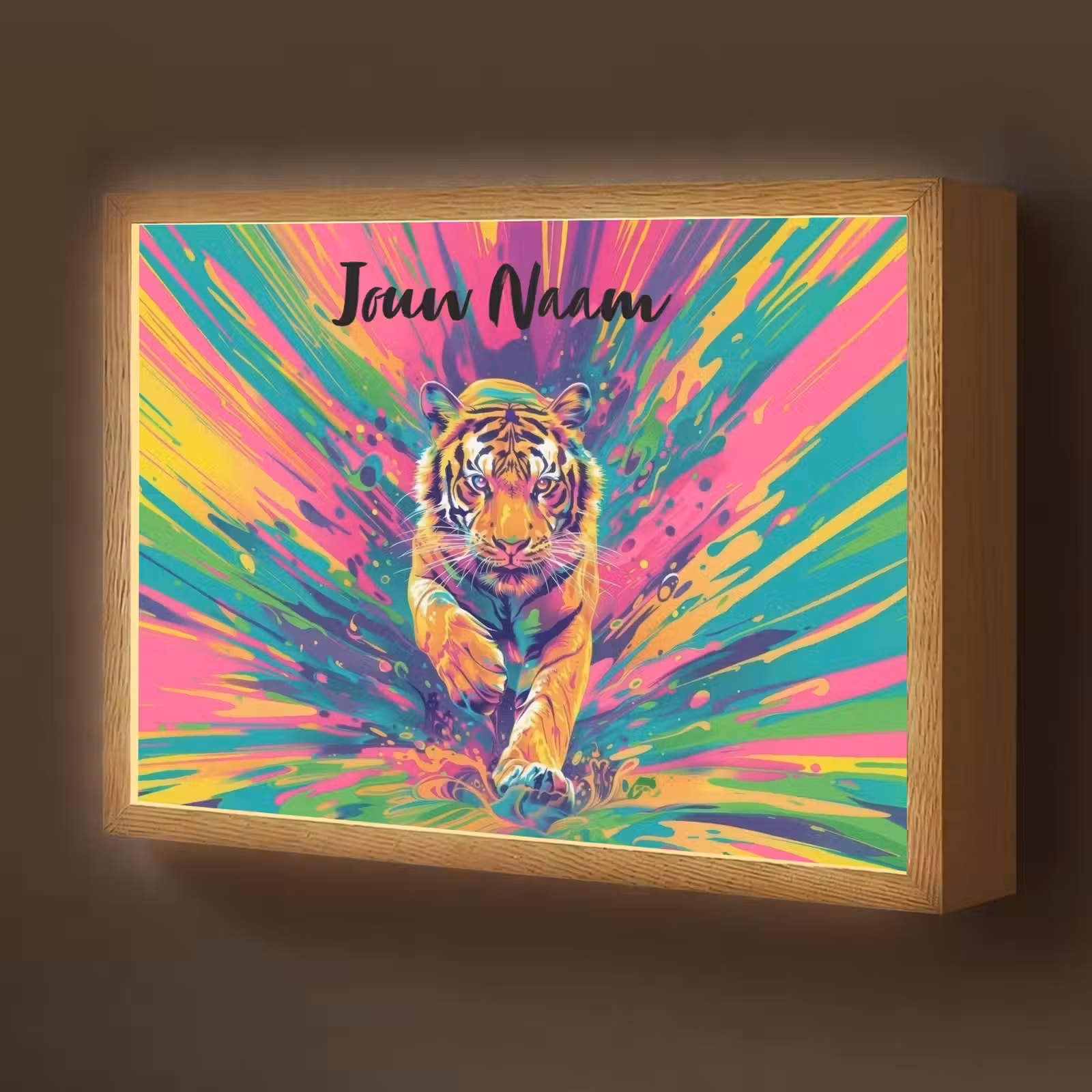Lightbox - Wandlamp kinderkamer met naam - Tijger - Wilde dieren - Kleurrijk - Verflook — 1