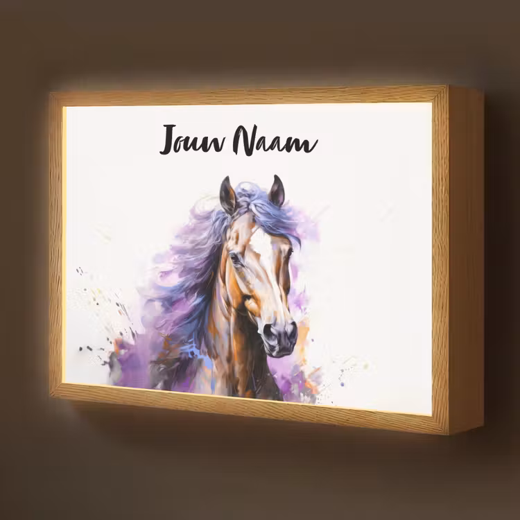 Lightbox - Wandlamp kinderkamer met naam - Paard - Dieren - Meiden - Paars - Bruin — 1